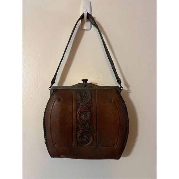 Vintage Antique Art Nouveau Hand Tooled Leather Women’s Purse Bag - Picture 1 of 10